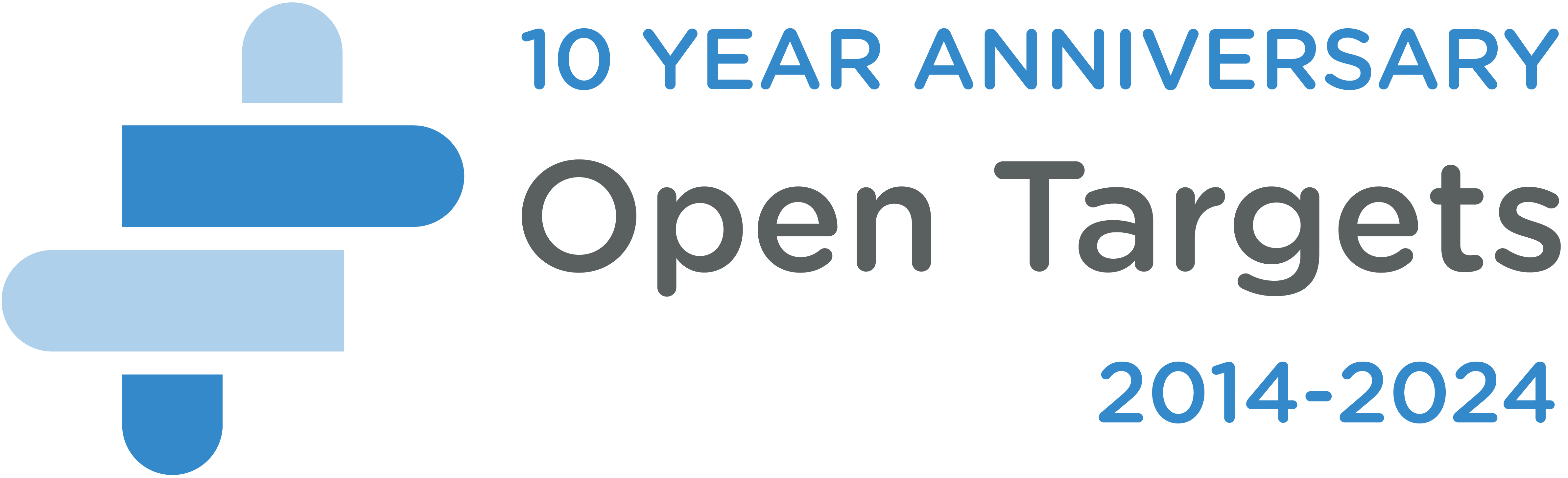 十周年纪念徽标、Open Targets螺旋徽标和文字标记